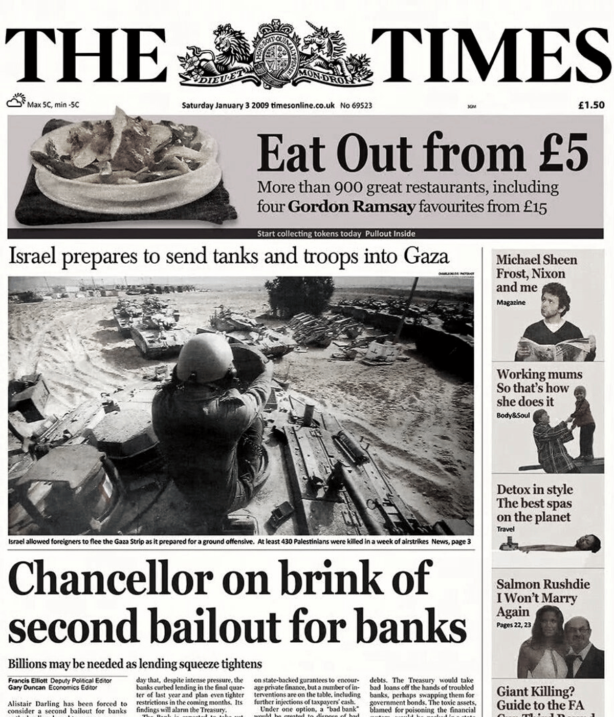 front page of the times january 3 2009