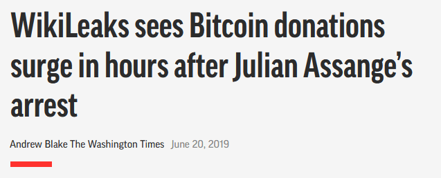 AP headline WikiLeaks sees Bitcoin donations surge in hours after Julian Assange’s arrest