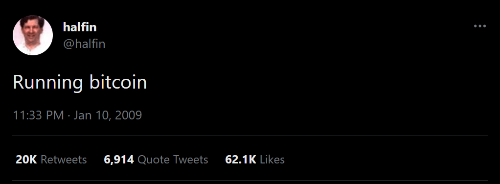 running bitcoin tweet hal finney january 10 2009