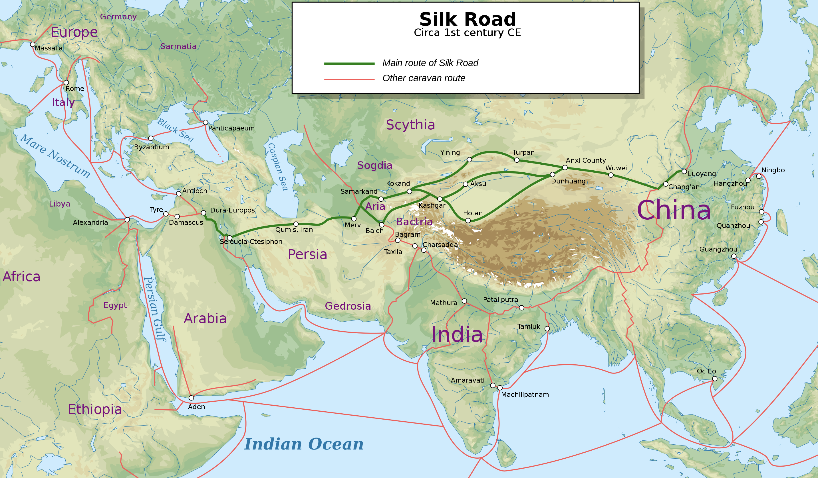 The Silk Road was originally created by the Han dynasty and covered over 4,000 miles.